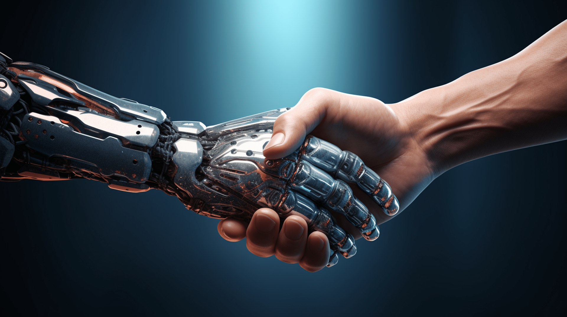 Futuristic handshake symbolizing NEOM and OneWeb's satellite technology partnership